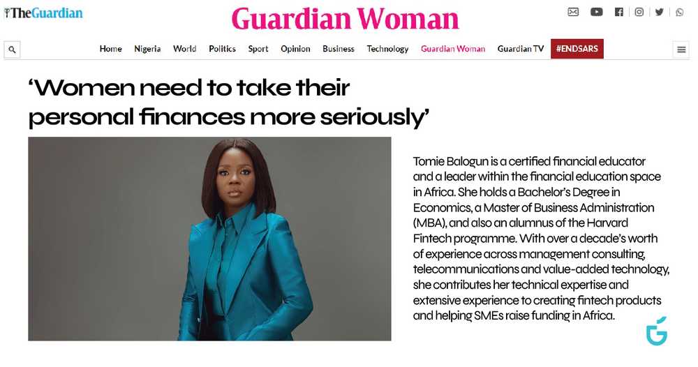 Guardian Women interviews Tomie on the importance of financial literacy and inclusion